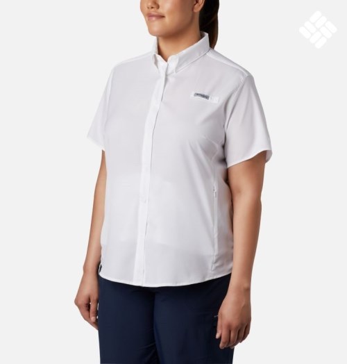 Women's Columbia PFG Tamiami II Short Sleeve Shirts White | Plus Size CA-S1C53